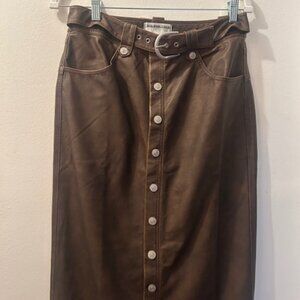 We The Free Free PeopleAstoria Vegan Leather Lush Brown Button Belted Maxi Skirt